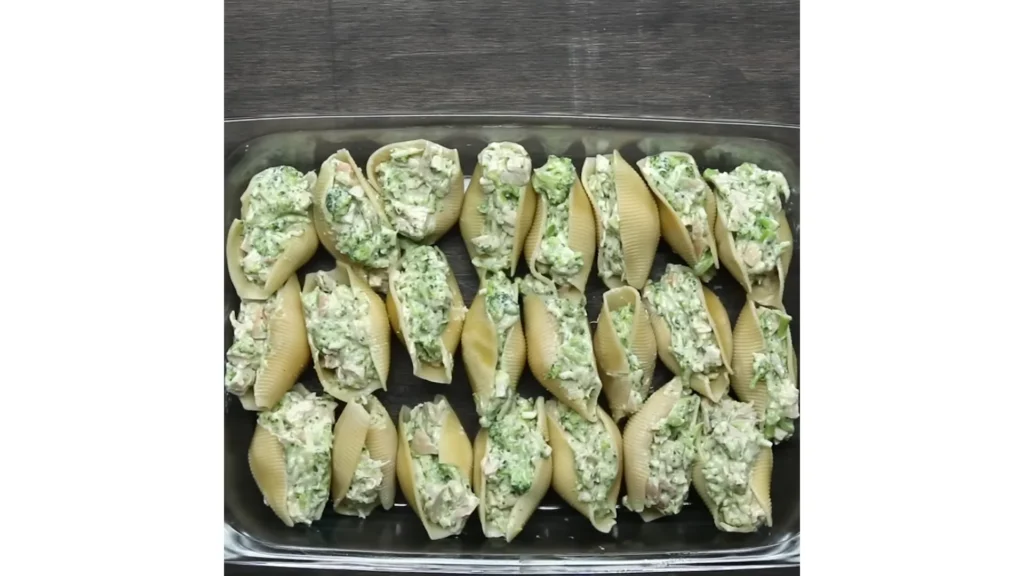 Chicken Broccoli Alfredo Stuffed Shells 10 Top with Alfredo and Cheese