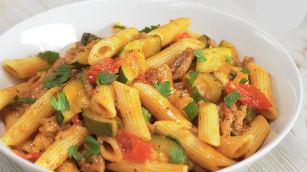Sausage zucchini tomato pasta 13 Serve Sausage zucchini tomato pasta