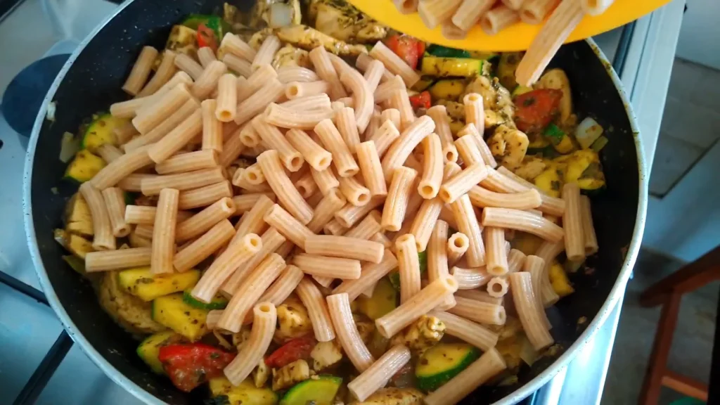 Chicken zucchini tomato pasta 10 Combine Ingredients