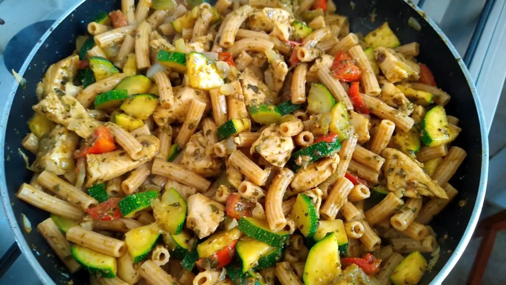Chicken zucchini tomato pasta 11 Combine Ingredients