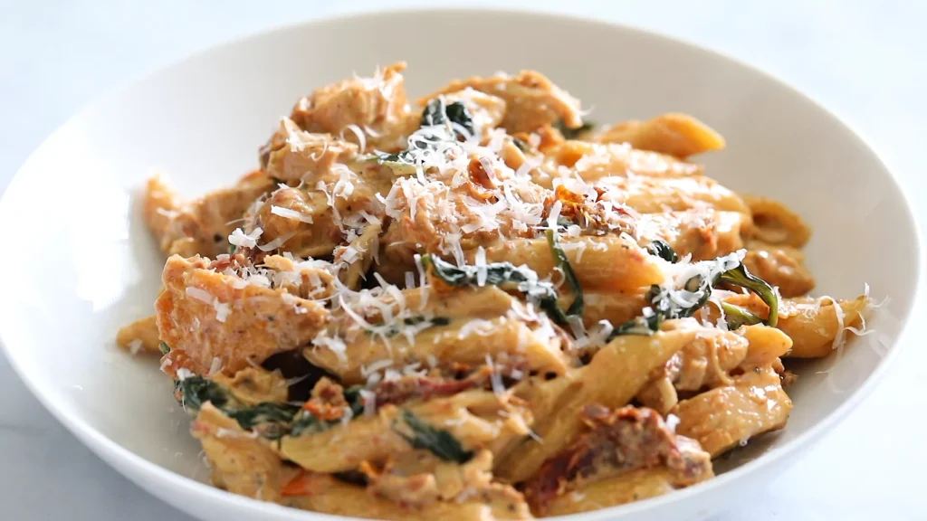Tuscan chicken pasta 15 Add Cheese and Seasoning