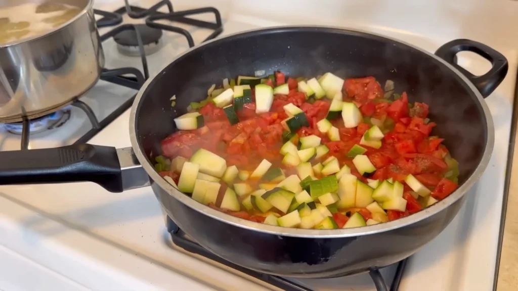 Sausage zucchini tomato pasta 9 Add Tomatoes and Sauce