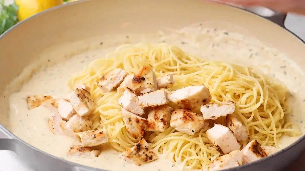 lemon chicken Pasta 13 Add Pasta and Chicken Affair