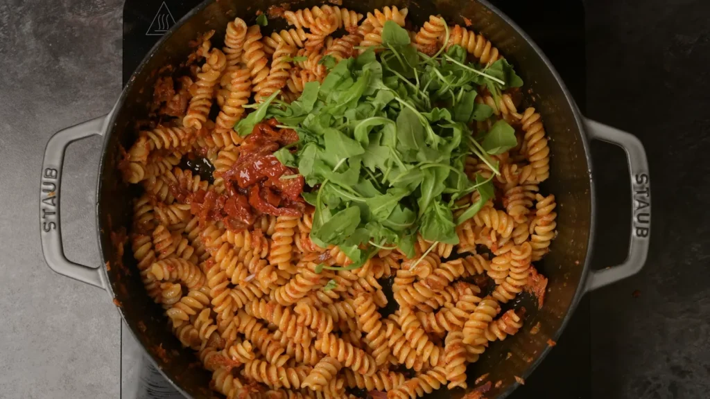 Sun dried tomato pasta 10 Season and Garnish