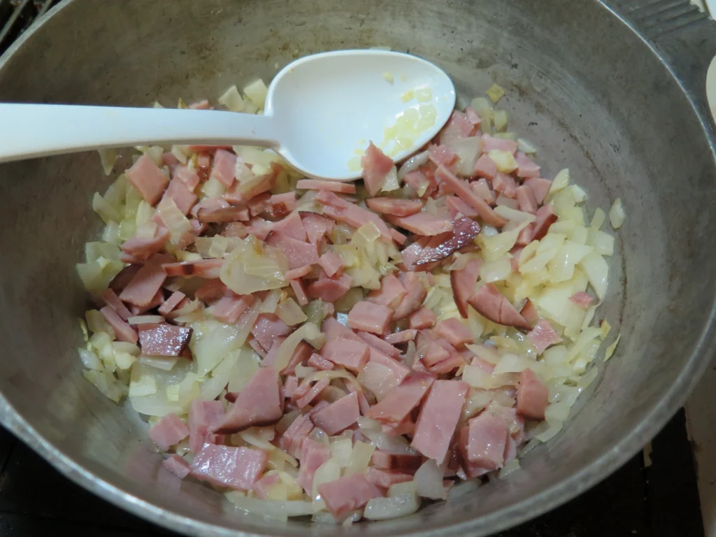 Asparagus Ham Dinner 5 Sauté the Onion and Ham