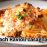 A vibrant spinach ravioli lasagna, featuring green pasta layers, melted cheese, and savory sauce, perfect for dinner.