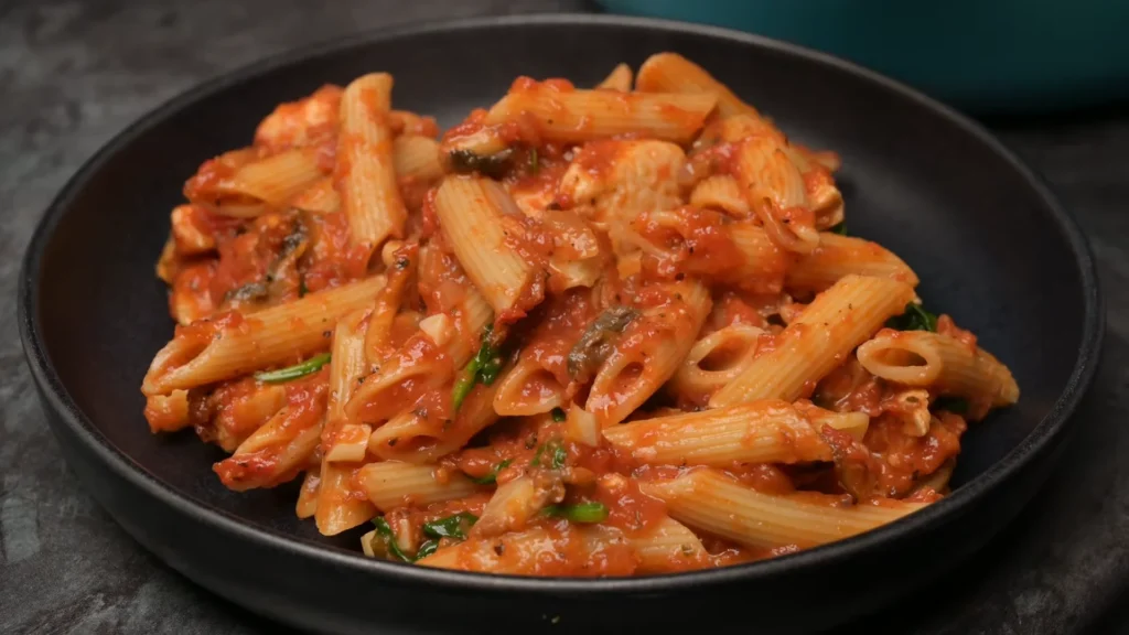 Chicken Tomato Pasta 2 A mouthwatering chicken tomato pasta recipe showcasing juicy chicken and fresh tomatoes in a rich, flavorful dish.